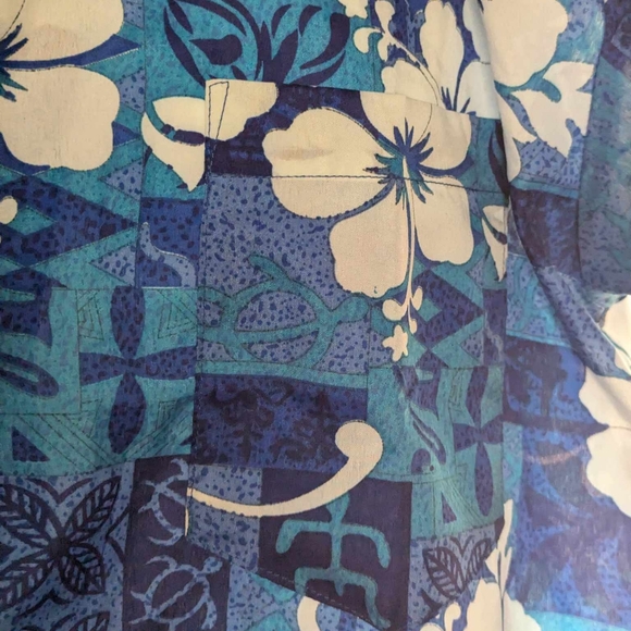 Hawaiian Shirt Blue Floral Men's Button Up Medium Short Sleeve With Pocket - Picture 2 of 4